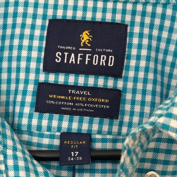 Stafford Turquoise Checkered Button Down Shirt - Picture 3 of 10